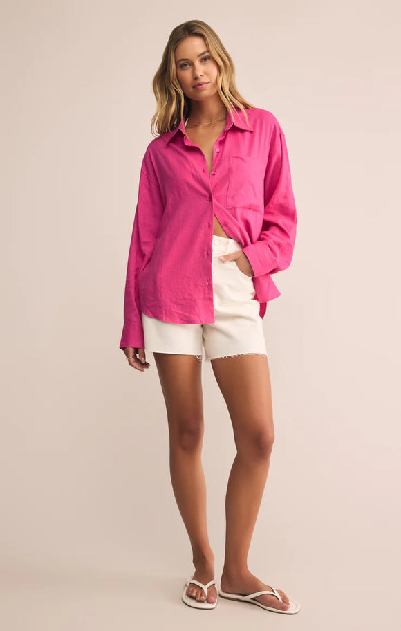 Z Supply | Alfie Linen Button Up | Island Pink
