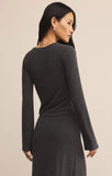 Z Supply | Demure Long Sleeve Cropped Top | Charcoal Heather Grey