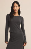 Z Supply | Demure Long Sleeve Cropped Top | Charcoal Heather Grey