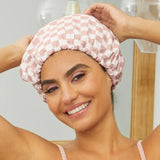 Kitsch | Satin Lined Flexi Shower Cap | Terracotta Checker