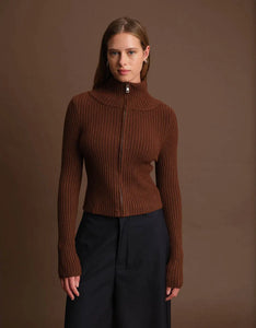 Deluc | Matt Zip Up Cardigan | Chocolate