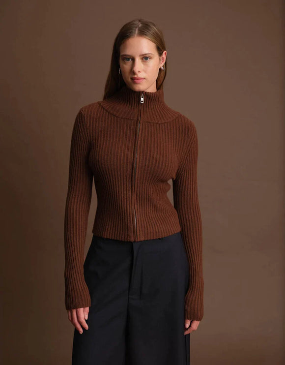 Deluc | Matt Zip Up Cardigan | Chocolate