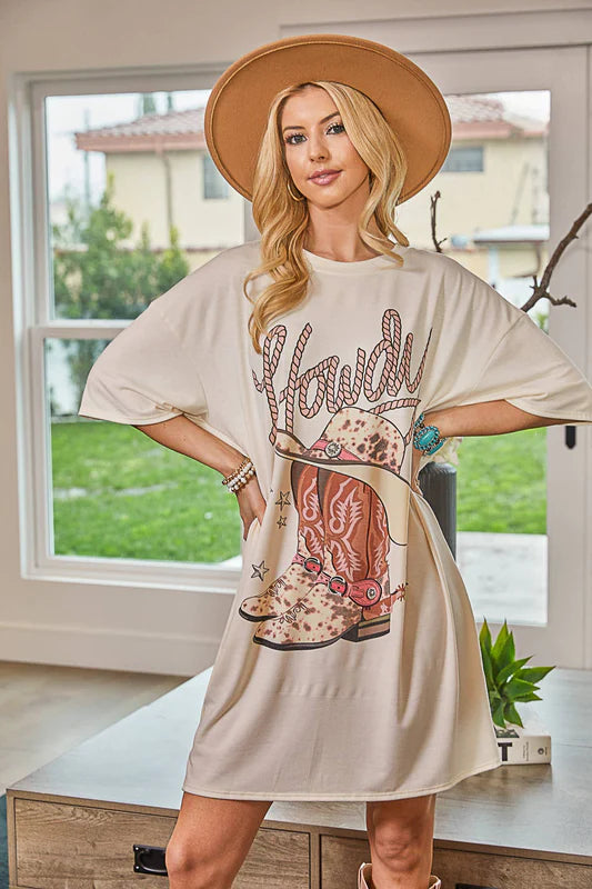 AVERY Apparel Company | Cassandra Howdy Graphic Shirt Dress