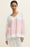 Z Supply | Weekender V-Neck Sweater | Pink White Stripe