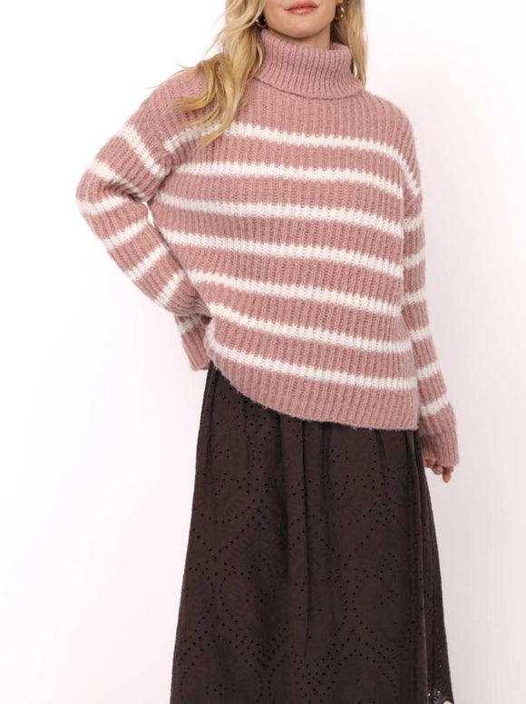 Sadie & Sage | Aki Turtleneck Striped Sweater | Blush/Ivory
