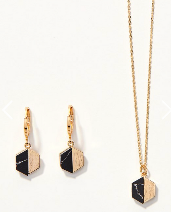 Giftcraft | Gemstone Earring and Necklace Set | Moolite Mirror Black Set