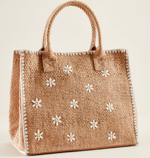 Charlie Paige | Floral Tote Bag | Embroidered Large Raffia Tote